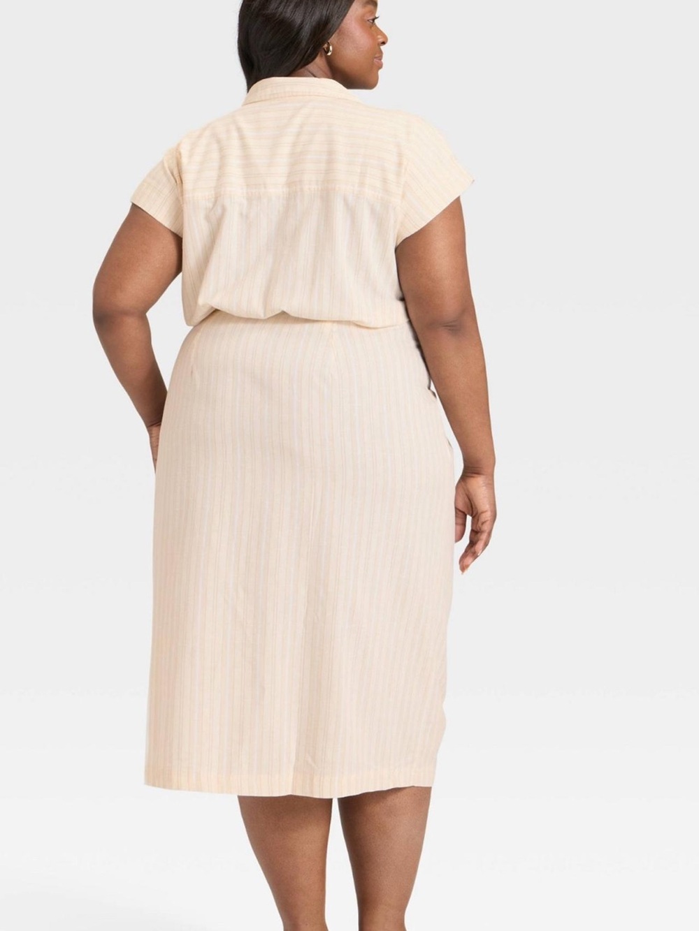 Universal Thread Cream Striped Wrap Midi Shirt Dress Plus Size 1X NWT - Picture 2 of 4